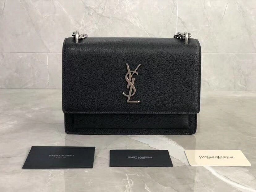 Yves Saint Laurent Kate Medium Satchel in Pelle Testurizzata Nera